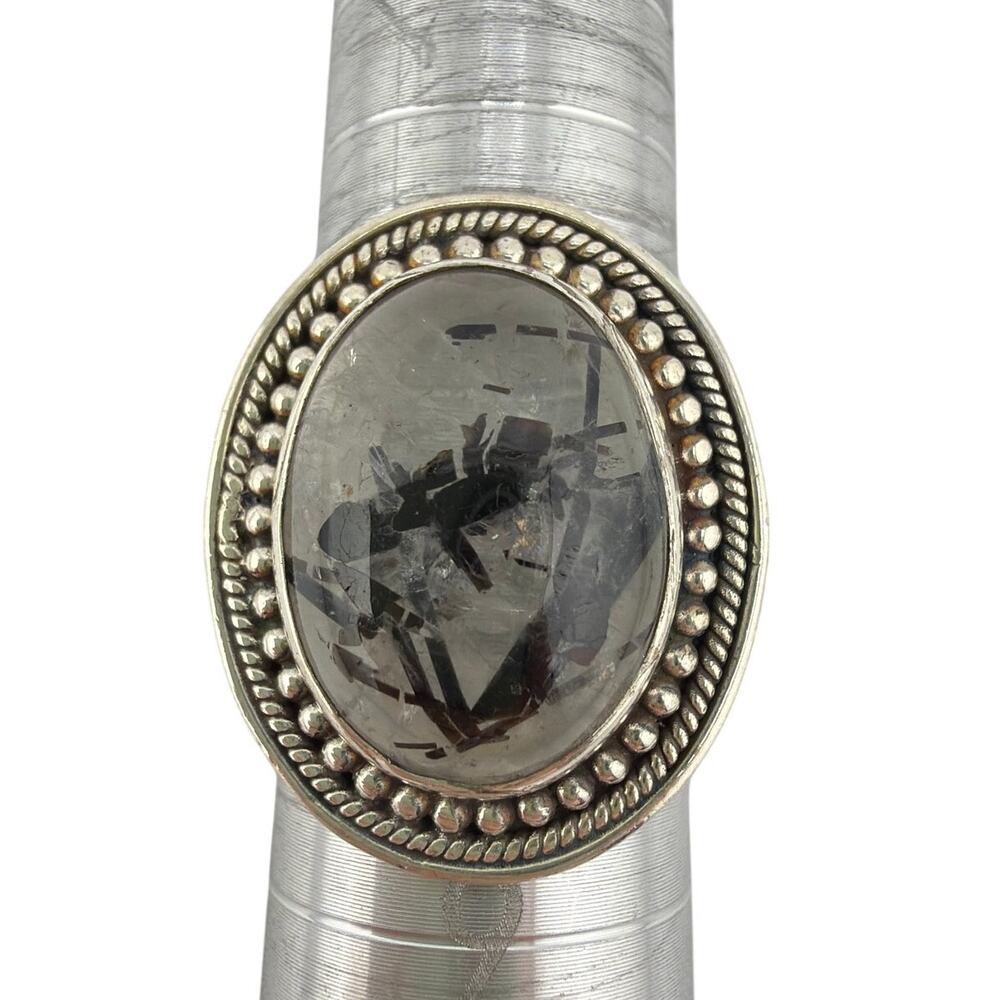 Artisan 925 Sterling Silver Black Rutilated Quartz Ring Size 8